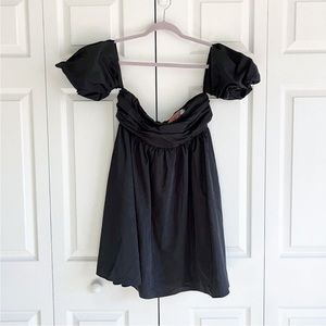 Free People Black Off Shoulder Ruched Babydoll Mini Dress Women's Size 0